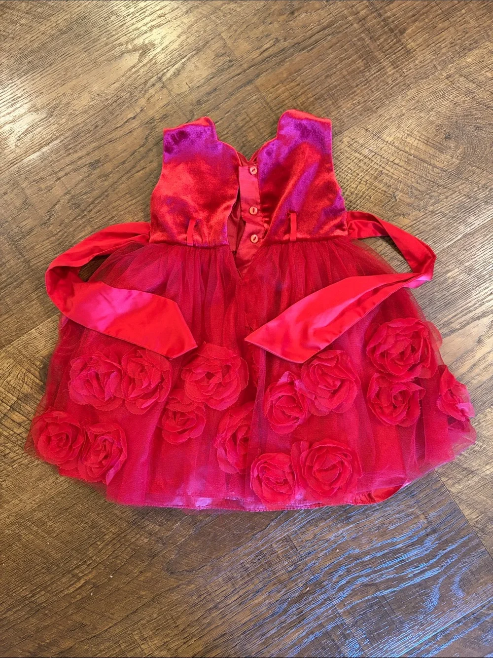 Red Rose Appliqué Party Dress for Girls
